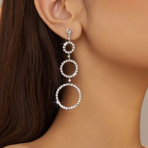 Pendientes Largos de Estilo Europeo Americano, Exagerados, de Lujo Ligero, con Pedrería, Círculos Geométricos, Modernos, Versátiles para Fiestas de Mujeres - Product Image 3