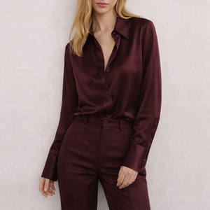 Chemises <span class=keywords><strong>en</strong></span> satin élégantes de haute qualité OEM personnalisées vintage solides pour femmes - Product Image 5