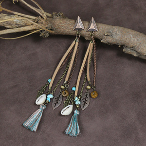 Bohemian <b>Drop</b> Earrings With Shell Beads And Tassels For Women Party Jewelry Antique <b>Bronze</b> Plated Flower Design - Product Image 2