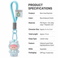 Porte-clés mignon en acrylique motif ours de dessin animé, impression UV sur plastique, breloque de sac en corde tressée, cadeau tendance