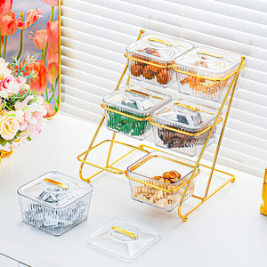 Bandeja de frutas de varios niveles con tapas, contenedor rectangular para almacenar alimentos, para fiestas y uso doméstico, con asa. - Product Image 3