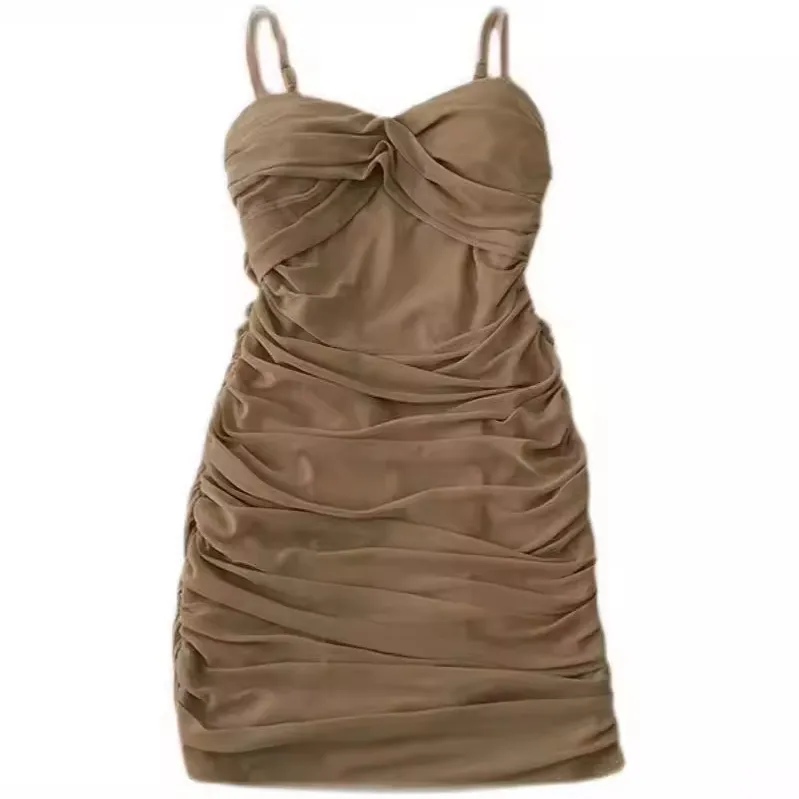 Sexysch rüschen A-Linie Bodycon-Kleid Frühjahr Sommer Mode 2024 Kleidung Damen lässig Lady Slim Club Party Minikleider schwarz Khaki