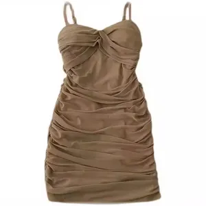 सेक्सी रफल्ड ए-लाइन बॉडीकॉन ड्रेस स्प्रिंग समर फैशन 2024 कपड़े महिलाओं के लिए कैजुअल लेडी स्लिम क्लब पार्टी मिनी ड्रेस ब्लैक खाकी