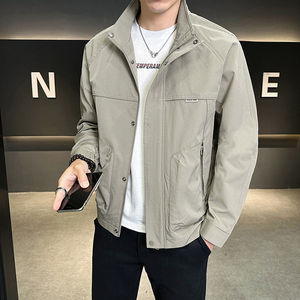 Tiyo Men's Turtleneck Canvas <b>Jacket</b> Thin Breathable Casual Outerwear for Leisure Spring Wear - Product Image 3