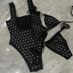 Full Diamond Letter Logo One Piece Swimsuit Luxury Rhinestones Swimwear Sexy Beach Bikini Set Female Bathing Suit