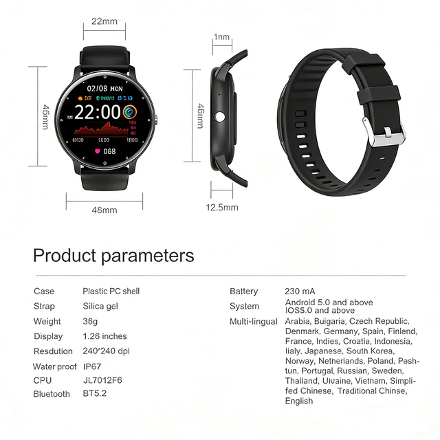 GOTODO 29-35mm TFT Display Waterproof IP68 Smartwatch Qibla Direction Compass GPS 10-15 Days Battery Compatible Android/iOS