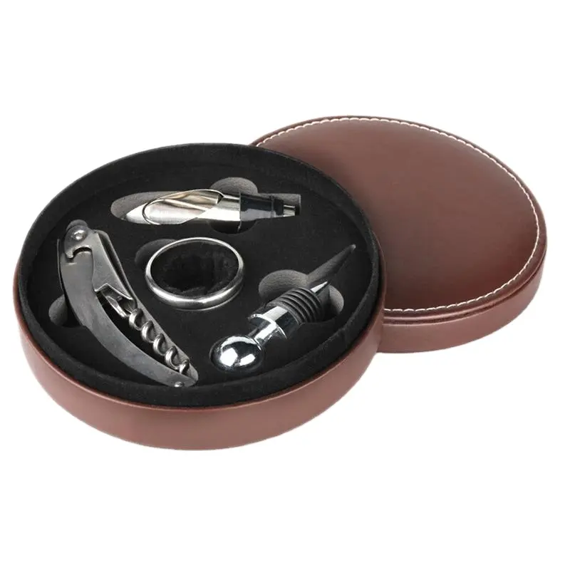 Hot sales wine round leather gift set with high quality