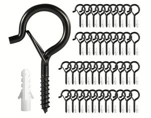 YIWANG Q Hanger Tornillos de gancho de ojo de techo blanco y negro con hebilla de seguridad para luces de cadena al aire libre - Product Image 5