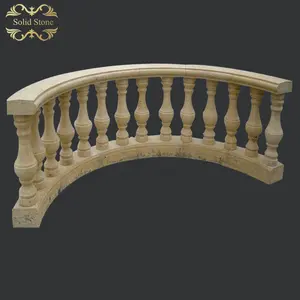 High end house balcony decorative curved shape beige color natural marble balustrade