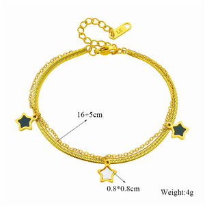 Gold Double Layer Chain Bracelet With Star Charms Unisex Jewelry Gift - Product Image 4