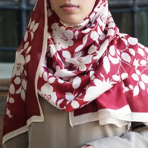 Custom Size Floral Scarf Musulman Women Brand Digital Printed Shawl Satin Hijab
