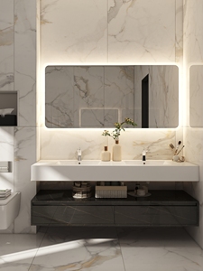Pasokan pabrik berdiri bebas kayu pedesaan mengambang master kamar mandi <span class=keywords><strong>vanity</strong></span> set wastafel ganda dengan cermin led pintar - Product Image 2