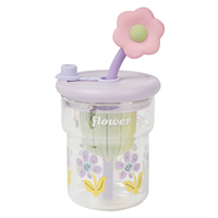 Bouteille d'eau en verre multi-capacités personnalisable avec logo, motif floral, infuseur à thé, tasse à café et bouchon de paille