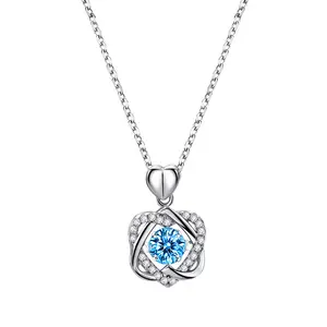 925 Sterling Silver Dancing white Cubic Zirconia CZ dual heart Pendant Necklace For Women