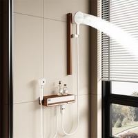 Ensemble de douche vintage sans robinetterie apparente, en cuivre massif, avec pommeau de douche en céramique et noyer, pour petites salles de bain, fixation murale couleur crème