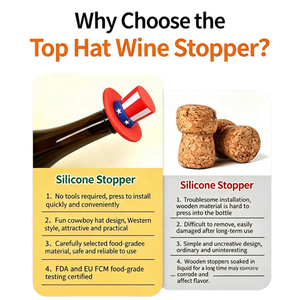 <span class=keywords><strong>Bouchon</strong></span> de bouteille de vin en silicone unique en forme de chapeau haut de forme |   <span class=keywords><strong>Bouchon</strong></span> de bouteille de vin décoratif, hermétique et de qualité alimentaire |   Logo personnalisé pour le vin et le champagne - Product Image 2