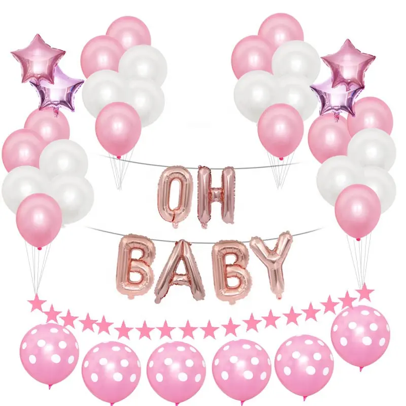 12 Inches Latex Balloons Pink and White Balloons Helium Balloons Birthday Girl Oh Baby Shower Party Decoration