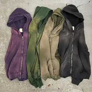 Sudadera con capucha de hombre con cremallera completa, de felpa francesa gruesa, estilo urbano, oversize, lisa, vintage, con lavado ácido y efecto desgastado por <span class=keywords><strong>el</strong></span> <span class=keywords><strong>sol</strong></span>, personalizada - Product Image 2