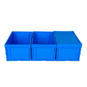 Wholesale Moving Box Attached Lid Container Stacking Nesting Plastic Foldable Crates