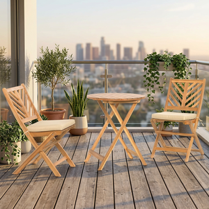 <b>Outdoor</b> Garden Set <b>Folding</b> Wooden <b>Table</b> and Chairs Cushioned Patio Dining Furniture for Courtyard Event Seating - Product Image 3