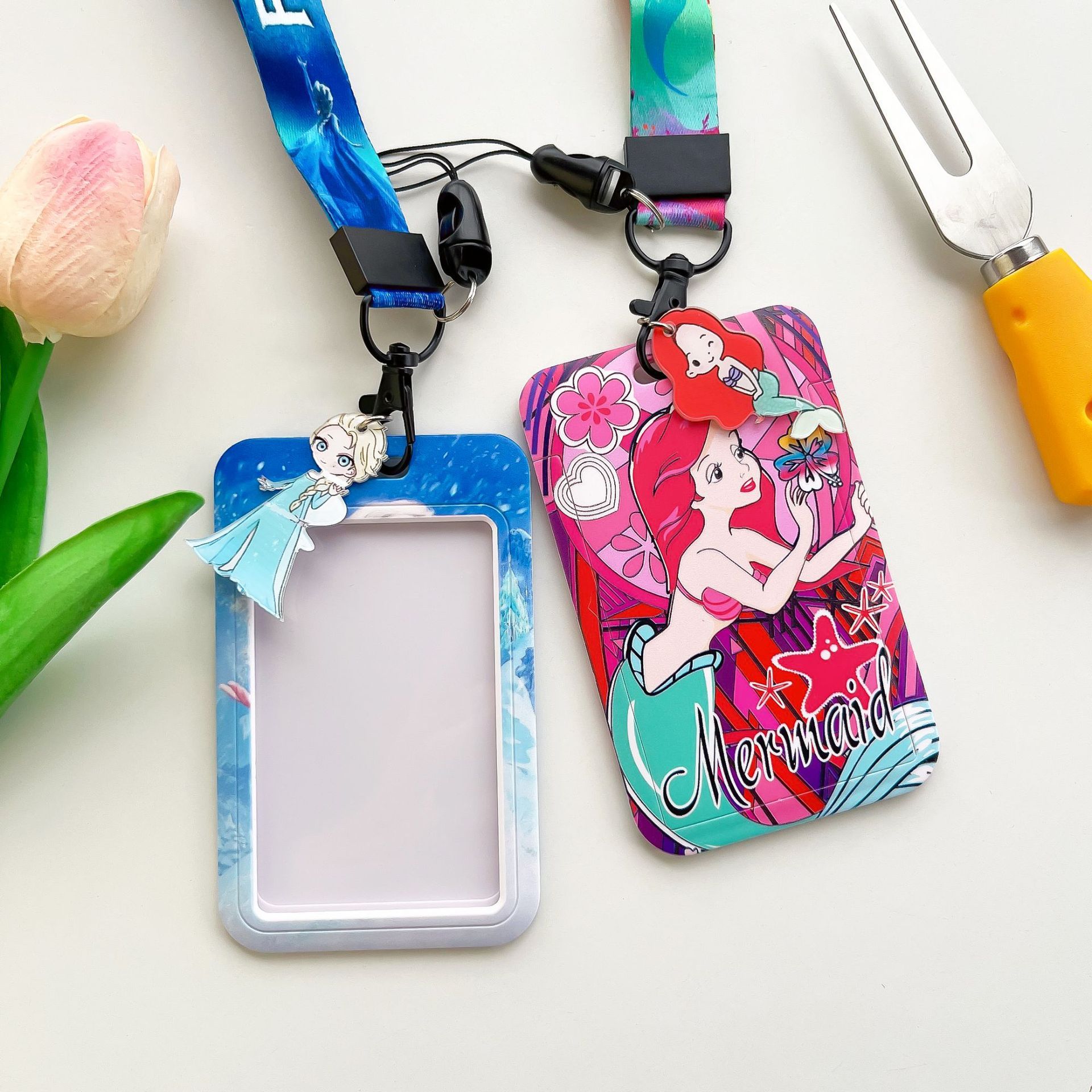 Lovely Cartoon Princess Snow White Ariel Student Name Bank ID Badge Card Case Phone Neck Hanging Lanyards Card Holder Wholesale Image 3