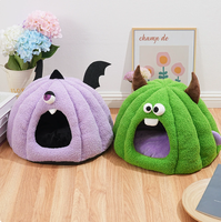 Nouveau Lit pour Chat en Peluche Chaud en Forme de Monstre d'Halloween, Nid de Sommeil Universel Lavable pour Quatre Saisons, Idéal pour Petits et Moyens Animaux
