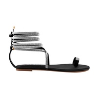 Sandales plates gladiateur à lacets avec strass et bande croisée pour femme et demoiselle