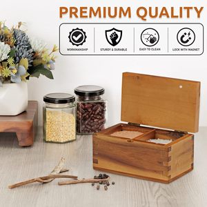 Boîte à épices en bois d'acacia avec couvercle magnétique, grande capacité, pour le stockage du sel et des assaisonnements dans la cuisine - Product Image 5
