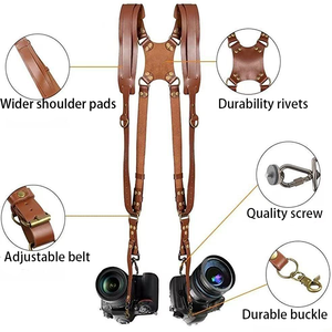 Cinghie Doppie Regolabili in Vera Pelle di Vacchetta di Lusso per Fotocamera, Imbracatura per Escursionismo e Viaggi per Fotografi - Product Image 2