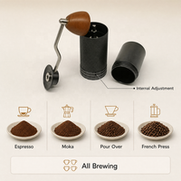 Moulin à café manuel tout-en-un OEM ODM avec réglage interne, meule à 6 étoiles, design minimaliste noir, portable pour la maison, le bureau et l'extérieur, vente en gros