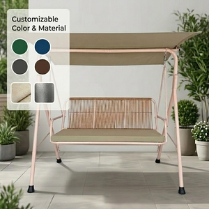 Sillón Columpio Moderno Personalizable de 3 Plazas, Tejido en Ratán, con Toldo, Estructura de Acero, para Patio, Jardín, Porche, <span class=keywords><strong>Hamaca</strong></span> - Product Image 1