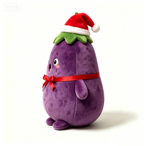 Customize Cute <b>Purple</b> Eggplant Plushie for Christmas, Holiday Vegetable Soft Toy with Santa <b>Hat</b> - Product Image 6