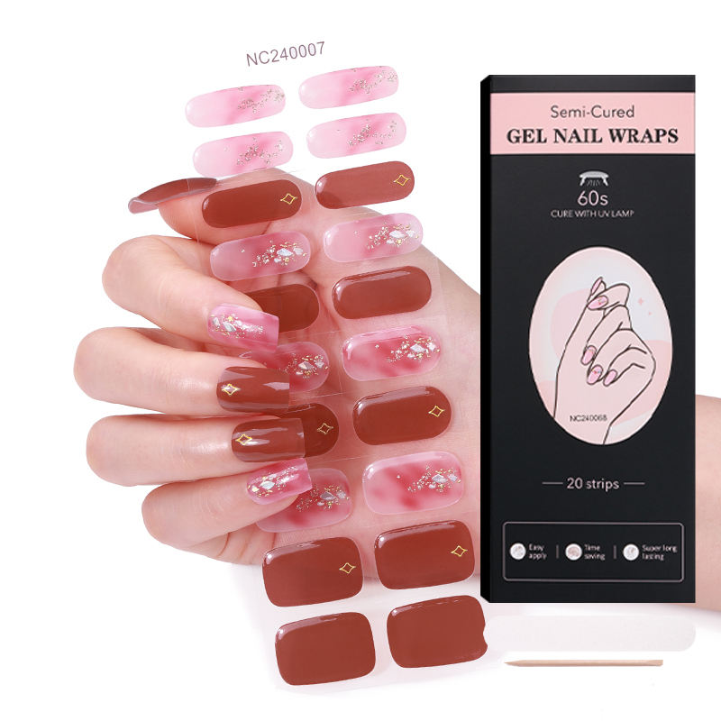 Ready to Ship High Gloss Gel Nail Strips Semi-Transparent Crystal Texture with UV Light False Nails Product Category