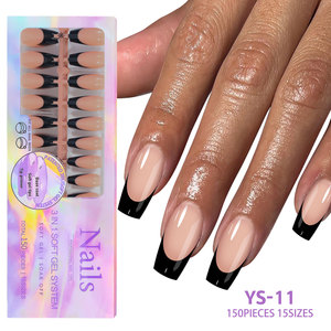 150 Uds./Caja, Nuevas Uñas Postizas Desmontables, Estilo Francés, Color Negro Nude, Cobertura Total, Gel Suave, Presionar para Aplicar, ABS - Product Image 5