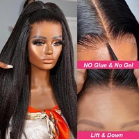 Nueva Moda Peluca de Cabello Humano Virgen Remy Kinky Liso con Encaje Frontal sin Pegamento, Peluca Completa con Encaje Frontal HD