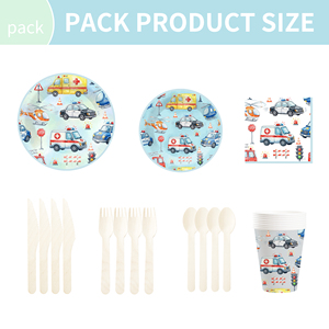 Articles de fête pour enfants DAMAI sur le thème de la voiture de police, comprenant des assiettes en papier, des gobelets, des serviettes, pour 8 invités - Product Image 5