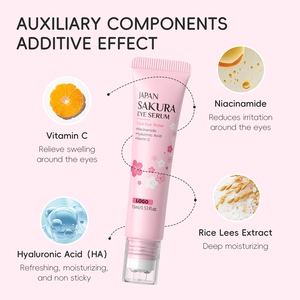 Sérum pour les yeux triple rouleau Sakura, OEM ODM, à la niacinamide et à la vitamine C, éclaircissant, hydratant, soulageant la terneur et les poches sous les yeux - Product Image 2