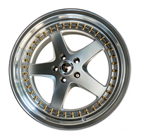 Jantes forgées 2 pièces style classique à 5 branches, déport profond, finition argent brossé, rebord poli, rivets dorés, personnalisables, ET PCD 17-22 pouces