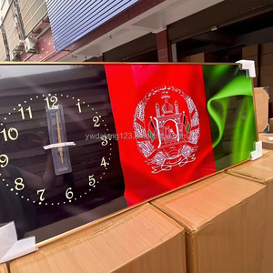 Cadre en aluminium de haute qualité, lumière LED 5D, design drapeau afghan, horloge murale en porcelaine de luxe, peinture sur le mur - Product Image 1