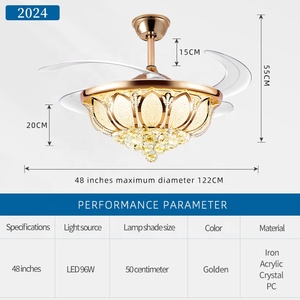 مروحة سقف كريستالية حديثة قابلة للسحب غير مرئية مع إضاءة <span class=keywords><strong>LED</strong></span> ذهبية للمنزل والمكتب، تحكم عن بعد، شفرات 48 بوصة، 4000-6000 كلفن، بيع بالجملة - Product Image 6