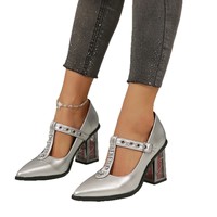 Nouvelle Arrivée Chaussures Mary Jane à Talon Épais Grande Taille, Bout Pointu Rétro, Boucle de Ceinture et Semelle Épaisse