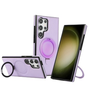 Ring Holder Magnetic Phone Case for Samsung S25 S24 S23 S22 Ultra Plus Wireless Charging Shockproof PU Leather <b>Protector</b> <b>Cover</b> - Product Image 4