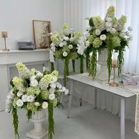 Bunga Bola Hydrangea Mawar Hijau Putih 60cm Buatan Tangan dari Sutra Berkualitas Tinggi, Tahan Lama, dan Dapat Disesuaikan untuk Dekorasi Pernikahan