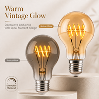 Ampoules rétro vintage E27 E26 en verre ambré à filament spiralé 120V 230V AC A60 ST58 T300 blanc chaud, prêtes à être expédiées, certifiées CE UKCA UL
