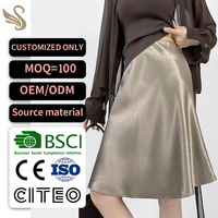Jupe midi tendance et brillante pour femme, taille élastique, en satin, coupe sirène, taille personnalisée, broderie logo, directement de l'usine