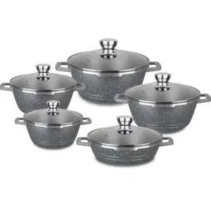 Set Panci dan Panci Keramik Antilengket, Set 10 Buah Peralatan Masak Aluminium Die Cast, Keramik Anti Lengket