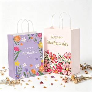 Sacs en papier imprimés de motifs floraux personnalisés, sacs cadeaux pour la fête des mères, carnation rose, sac cadeau pour la fête des mères avec poignée - Product Image 2
