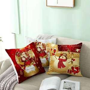 Funda de almohada nueva, funda de almohada cuadrada con estampado de letras a cuadros navideñas de Papá Noel, accesorios para almohadas para sala de estar y dormitorio - Product Image 2