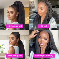 Perruque Cheveux Humains Kinky Straight 13x4, Perruques Lace Front Double Drawn en Cheveux Naturels Brésiliens, Perruque Frontale HD en Dentelle