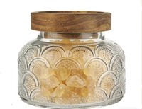 Stoples Kaca Embos Vintage Tutup Bambu 350ml, Wadah Teh Transparan, Anti Lembab, Untuk Dapur, Makanan, Gula, Camilan